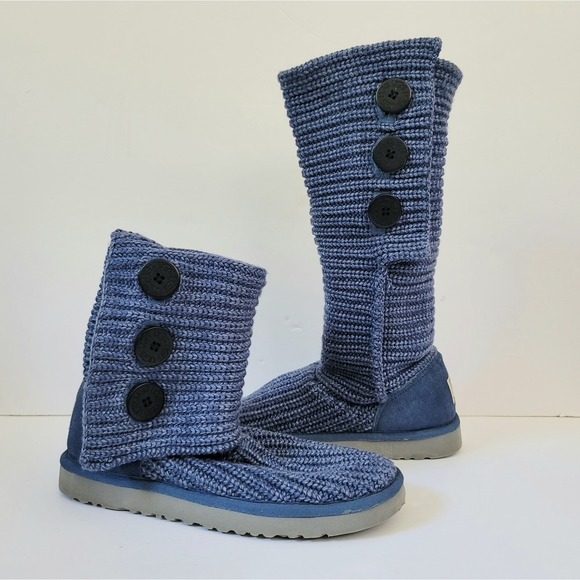UGG Classic Cardy Tall Sweater Boots Size 40/US 9 Blue Knit Slouchy Shoes 5819 - Picture 1 of 11